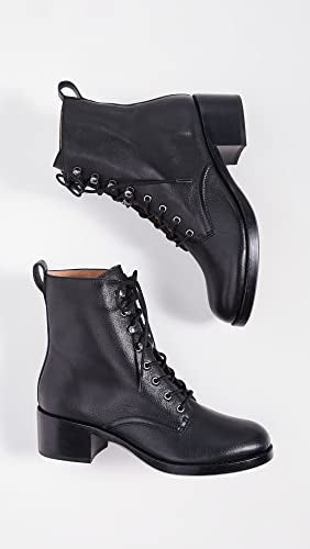 Madewell Women's Combat The Patti Lace Up Boots - Chunky Heel, Smooth Leather Lining and Cushioned Footbed - True Black 7 M