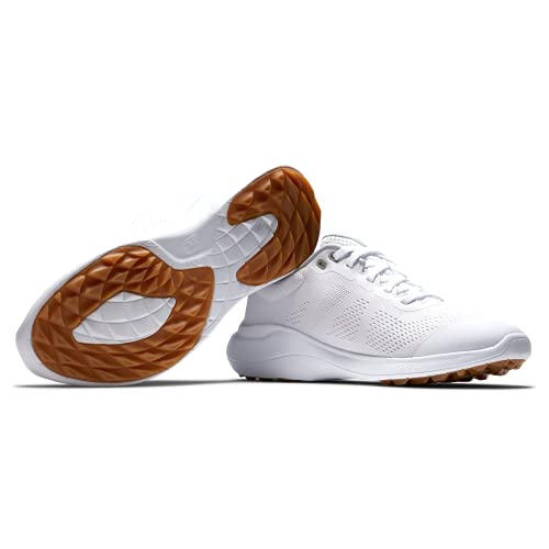 FootJoy Women's FJ Flex Previous Season Style Golf Shoe, White/White/Tan, 8.5