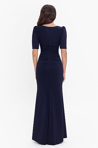 Xscape Women's 3/4 Sleeve Long Scuba Dress with Side Ruching, Midnight, 10