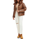 Levi's Women's Vegan Leather Quilted Short Puffer Jacket, Caramel