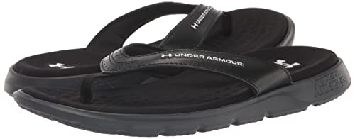 Under Armour Women's Ignite Marbella Flip Flop, (001) Black/Black/White, 12, US