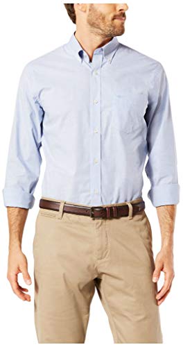 Dockers Men's Classic Fit Long Sleeve Signature Comfort Flex Shirt (Standard and Big & Tall), Delft Blue-End on End, 2X