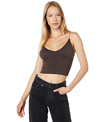 Free People Ribbed V-Neck Brami for Women - Fixed Straps, Lightweight and Durable Clothing Bitter Chocolate MD-LG (Women's 8-12) One Size