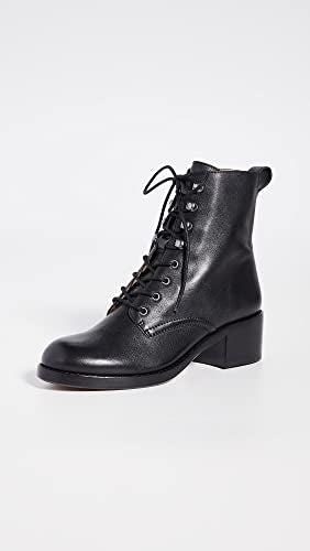 Madewell Women's Combat The Patti Lace Up Boots - Chunky Heel, Smooth Leather Lining and Cushioned Footbed - True Black 7 M