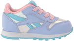 Reebok Girls Classic Leather Sneaker, Lilac Glow/Digital Blue/Pink Glow, 5 Medium US (Toddler)