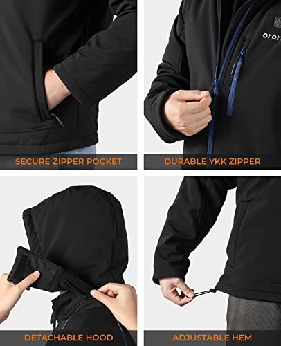 ORORO Men's Heated Jacket with Detachable Hood and Battery Pack (Black&Blue, S)
