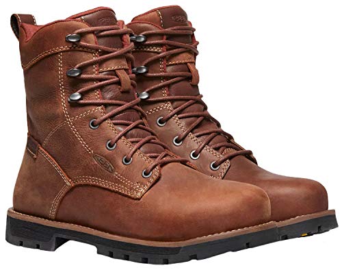 KEEN Utility Women's Seattle 8” Alloy Toe Waterproof Work Boots, Gingerbread/Black, 6.5