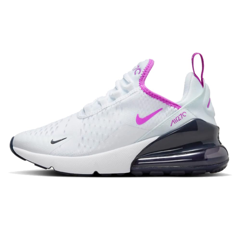 Nike Air Max 270 Big Kids' Shoes (943345-116, White/Dark Obsidian/Fuchsia Dream) Size 6