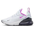 Nike Air Max 270 Big Kids' Shoes (943345-116, White/Dark Obsidian/Fuchsia Dream) Size 6