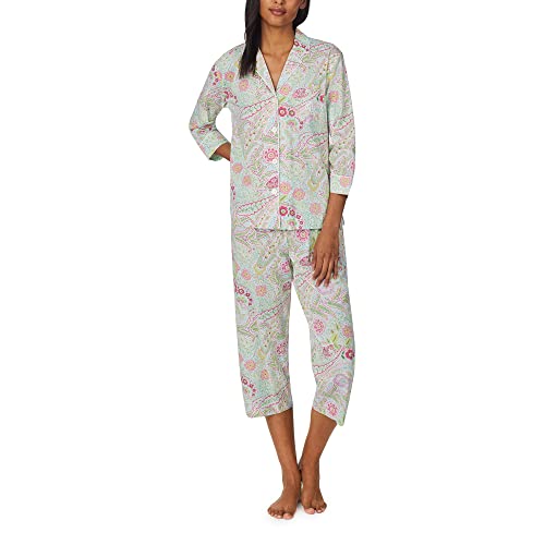 Lauren Ralph Lauren 3/4 Sleeve Notch Collar Capris PJ Set Multi Paisley MD (US 8-10)