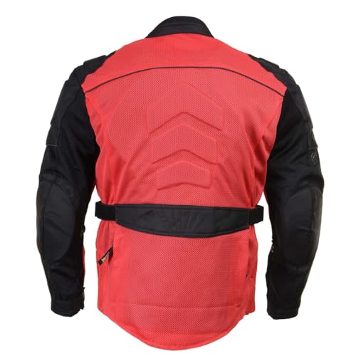 Xelement XS8161 Men's 'Venture' All Season Black with Red Tri-Tex and Mesh Motorcycle Rider Jacket with X-Armor - Medium