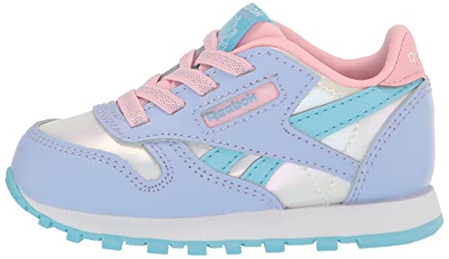 Reebok Girls Classic Leather Sneaker, Lilac Glow/Digital Blue/Pink Glow, 5 Medium US (Toddler)