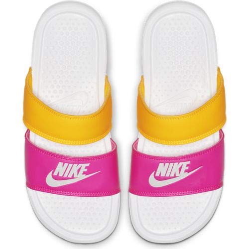 Nike Womens Benassi Duo Ultra Slide Sandals 10 White/Laser Orange/Laser Fuchsia