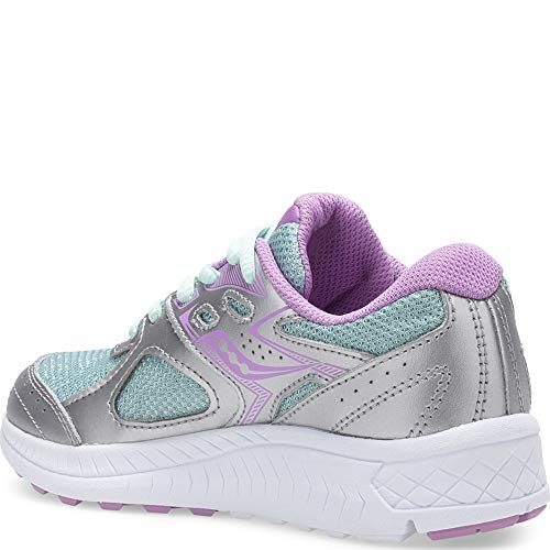 Saucony Cohesion 13 LTT Sneaker, Silver/Turquoise, 12 Wide US Unisex Big_Kid