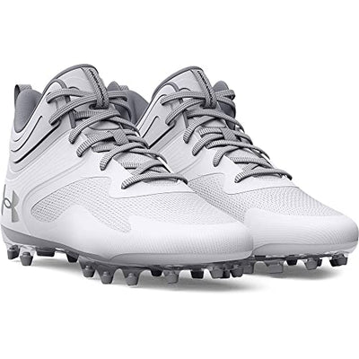 Under Armour Men's Command Mid Lacrosse MT TPU Cleat, (100) White/White/White, 8