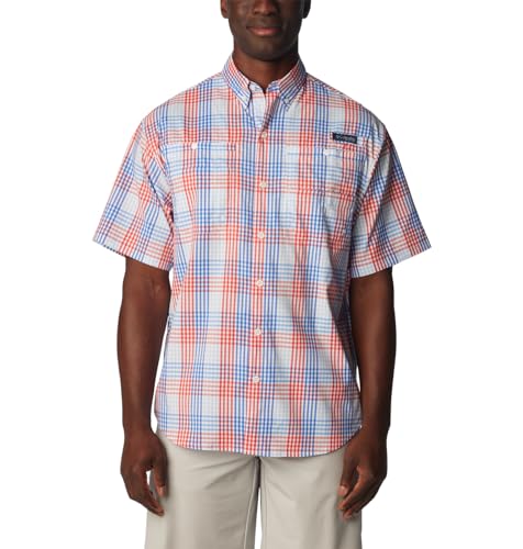 Columbia Men's Super Tamiami Short Sleeve Shirt, Vivid Blue/All Over Gingham, Small
