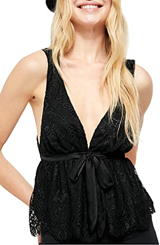 Free People Chante Lace Tank Top, Black S