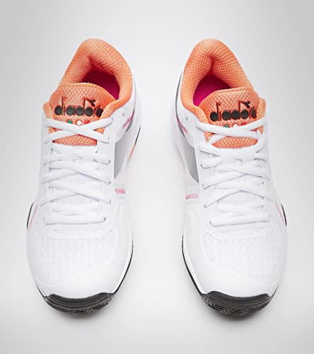 Diadora Trofeo W All Ground Pickleball Tennis Shoes (White/Black/Vermillion) (10.5)