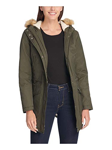 Levi's® Coated Cotton Parka with Sherpa and Faux Fur Hood Army Green MD