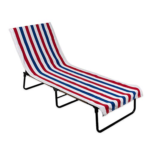 DII Stripe Beach Lounge Chair Towel with Fitted Top Pocket, 26x82, Red, White, Blue