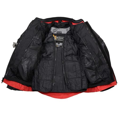 Xelement XS8161 Men's 'Venture' All Season Black with Red Tri-Tex and Mesh Motorcycle Rider Jacket with X-Armor - Medium