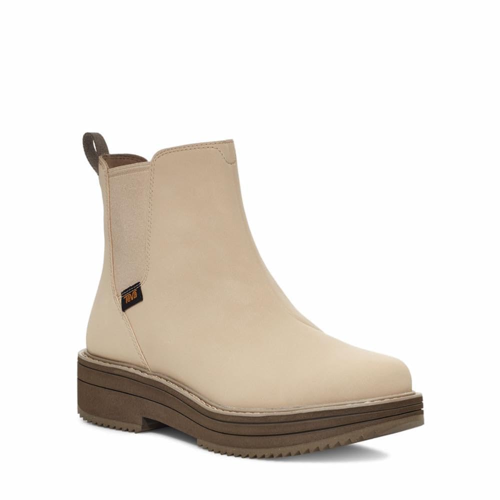Teva Women's Midform Chelsea Comfortable Water-Resistant Flat Platform Leather Boots, Sesame, 5