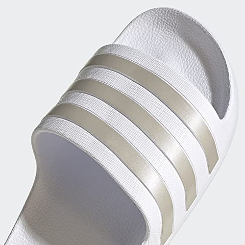 adidas Unisex Adilette Aqua Slide Sandal, White/Platin Metallic/White, 12 US Men