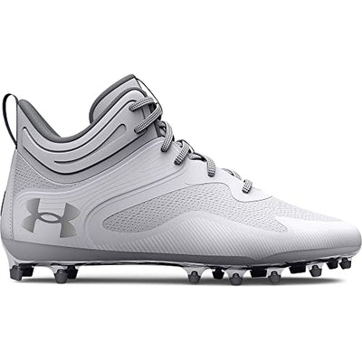Under Armour Men's Command Mid Lacrosse MT TPU Cleat, (100) White/White/White, 8