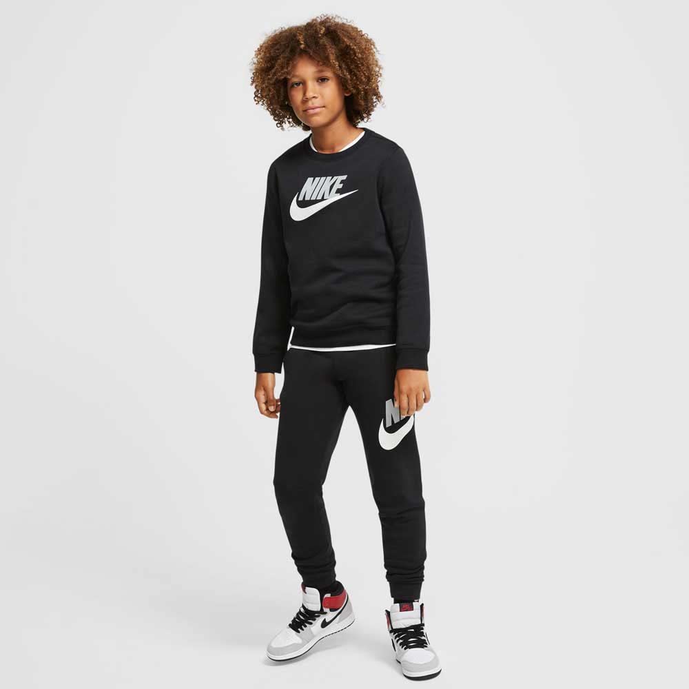 Nike Boy's Sportswear Club + HBR Crew 2 Tee (Little Kids/Big Kids) Black LG (14-16 Big Kids)