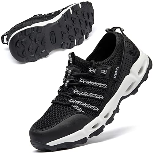 KEENPACE Women's Water Hiking Shoes for Summer Outdoor Sport River Beach Amphibious Aerobics Swimming Trail Trekking Walking Lightweight Quick Dry Breathable Arch Support Black