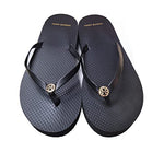 Tory Burch 86576 Black With Gold Hardware Women's Platform Flip Flops Size 11