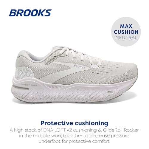 Brooks Men’s Ghost Max Cushion Neutral Running & Walking Shoe - White/Oyster/Metallic Silver - 15 Medium