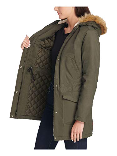 Levi's® Coated Cotton Parka with Sherpa and Faux Fur Hood Army Green MD