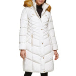 GUESS Women's Midweight Puffer Jacket, Faux Fur Hooded MIK, Large