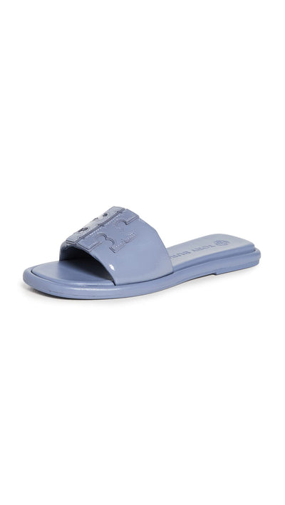 Tory Burch Women's Double T Sport Slides, Dark Lotus, Blue, 7.5 Medium US