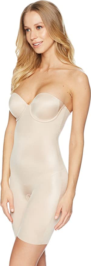 SPANX Suit Your Fancy Strapless Cupped Mid-Thigh Bodysuit Champagne Beige XS
