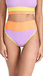 Beach Riot Women's Emmy Bikini Bottoms, Sundazed Color Block, Purple, L