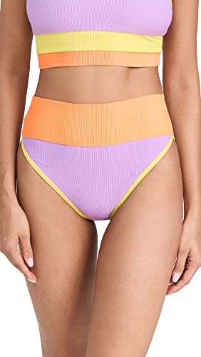 Beach Riot Women's Emmy Bikini Bottoms, Sundazed Color Block, Purple, S