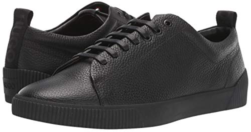 BOSS Green by Hugo Men's Leather Sneakers with Rubber Sole Shoe, Black, 11 M US
