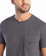 Nautica Men's Solid Crew Neck Short-Sleeve Pocket T-Shirt, Charcoal Heather (Light), Medium