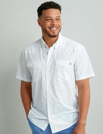 HUK Men's Standard Diamond Back Solid Short Sleeve Button, Fishing Shirt, White