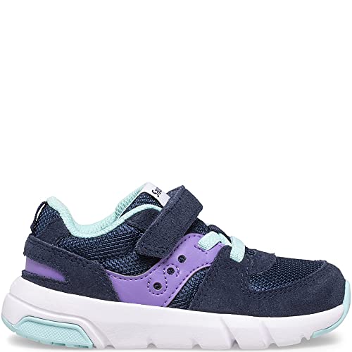 Saucony Jazz LITE 2.0 Sneaker, Navy/Purple/Turq, 9 Wide US Unisex Little_Kid