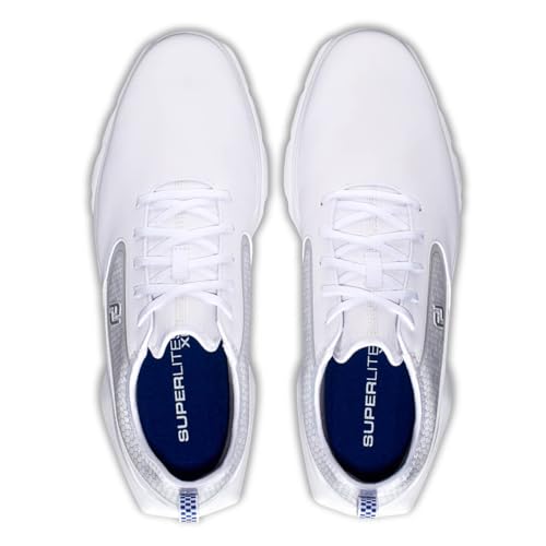 FootJoy Men's Superlites XP Golf Shoe, White/Blue, 9 Wide