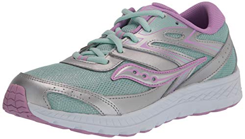Saucony Cohesion 13 LTT Sneaker, Silver/Turquoise, 12 Wide US Unisex Big_Kid