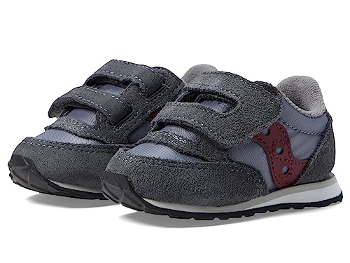 Saucony Boy's Original Jazz Hook & Loop (Toddler/Little Kid) Grey/Dark Red 8 Toddler M