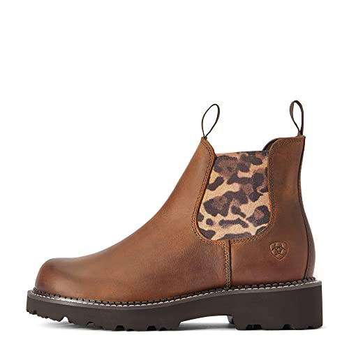 ARIAT BMVY9 Womens Fatbaby Twin Gore Western Boot Distressed Tan/Leopard Gore 7