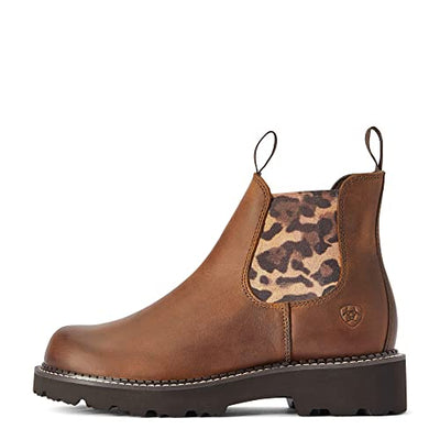 ARIAT BMVY9 Womens Fatbaby Twin Gore Western Boot Distressed Tan/Leopard Gore 7