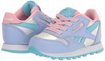 Reebok Girls Classic Leather Sneaker, Lilac Glow/Digital Blue/Pink Glow, 5 Medium US (Toddler)