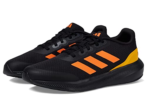 adidas® Kids Run Falcon 3.0 Running Shoes for Little Kids and Big Kids – Textile Design – Lace-Up Closure Black/Screaming Orange/Solar Gold 1.5 Little Kid M