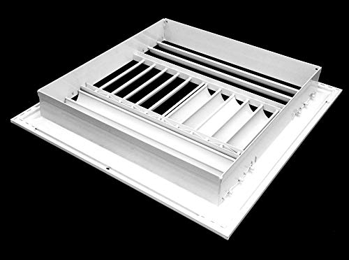 14" w X 14" h 4-Way Aluminum Curved Blade Adjustable Air Supply HVAC Diffuser - Full Control Vertical/Horizontal Airflow Direction - Vent Duct Cover [Outer Dimensions: 15.65" w X 15.65" h]